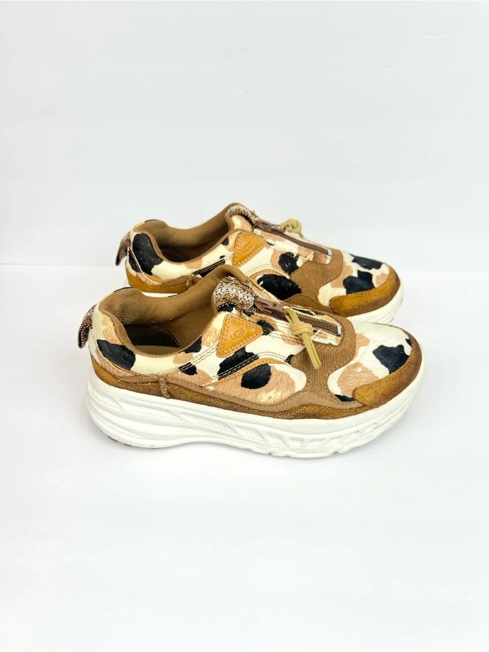 UGG CA805 zip cow print 1120717 Cream Brown Black Unborn Calf Suede Sneakers 7